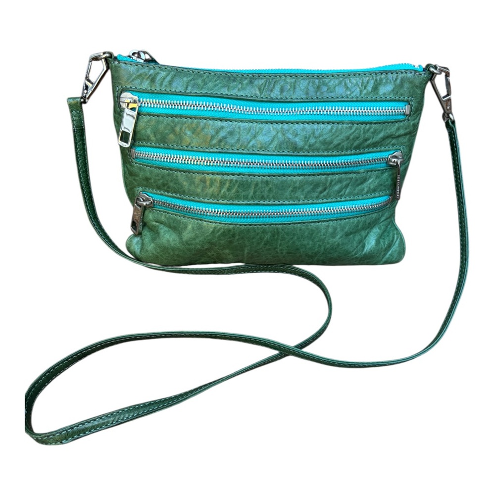 Rebecca Minkoff 3 Zip Green & Aqua Leather Small Crossbody Bag Purse